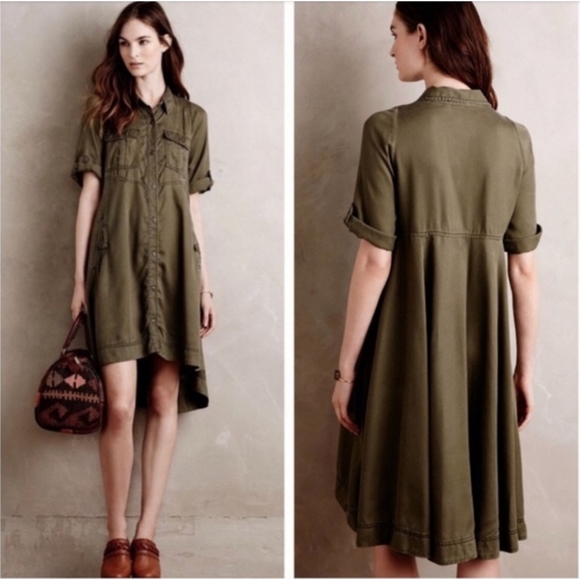 HOLDING HORSES Dresses & Skirts - Anthropologie Holding Horses Olive Military Swing Shirtdress Size 4P